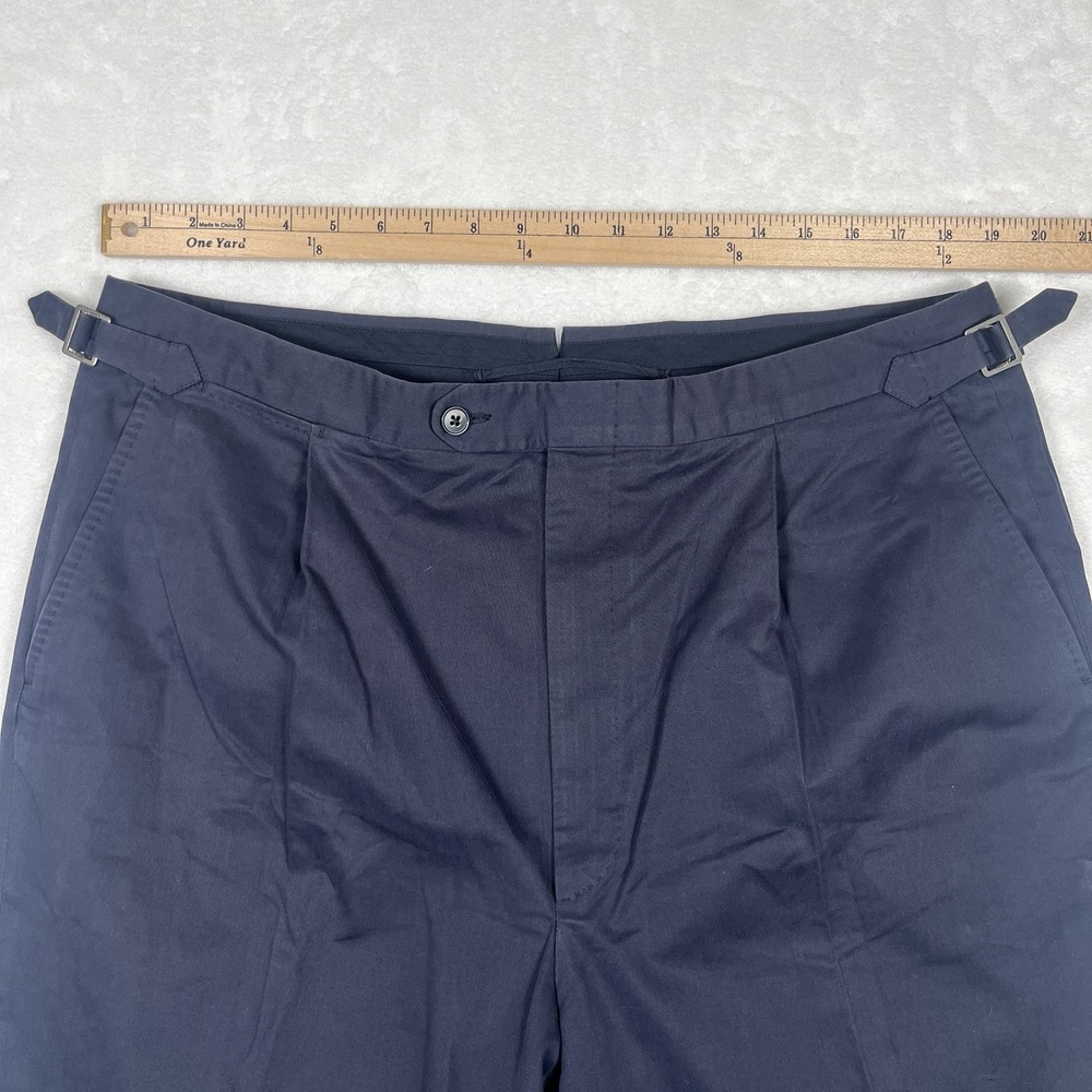 CUSTOM Ermenegildo Zegna Blue Cashco Cotton Cashmere Pleats Side Tab Pants 38x31 - Picture 9 of 12